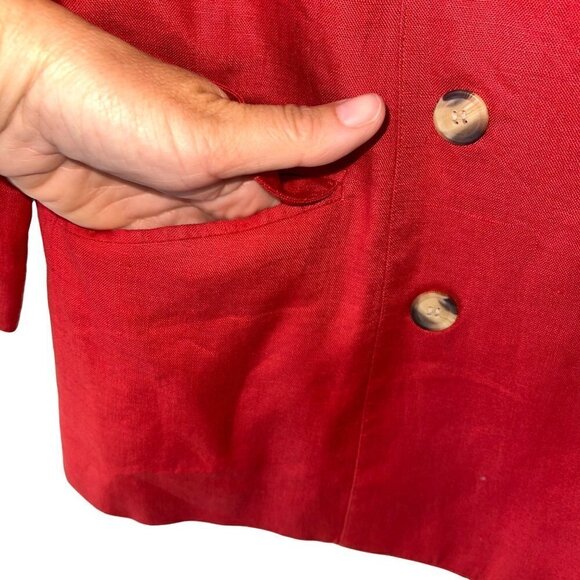 Pia Rucci Womens Linen Skirt Suit Size 10 Vintage Red Double Breasted Pockets - Picture 7 of 11
